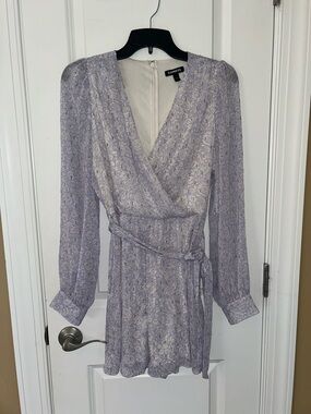 Express Lavender Paisley Wrap Dress/Jumpsuit with Long Sleeves